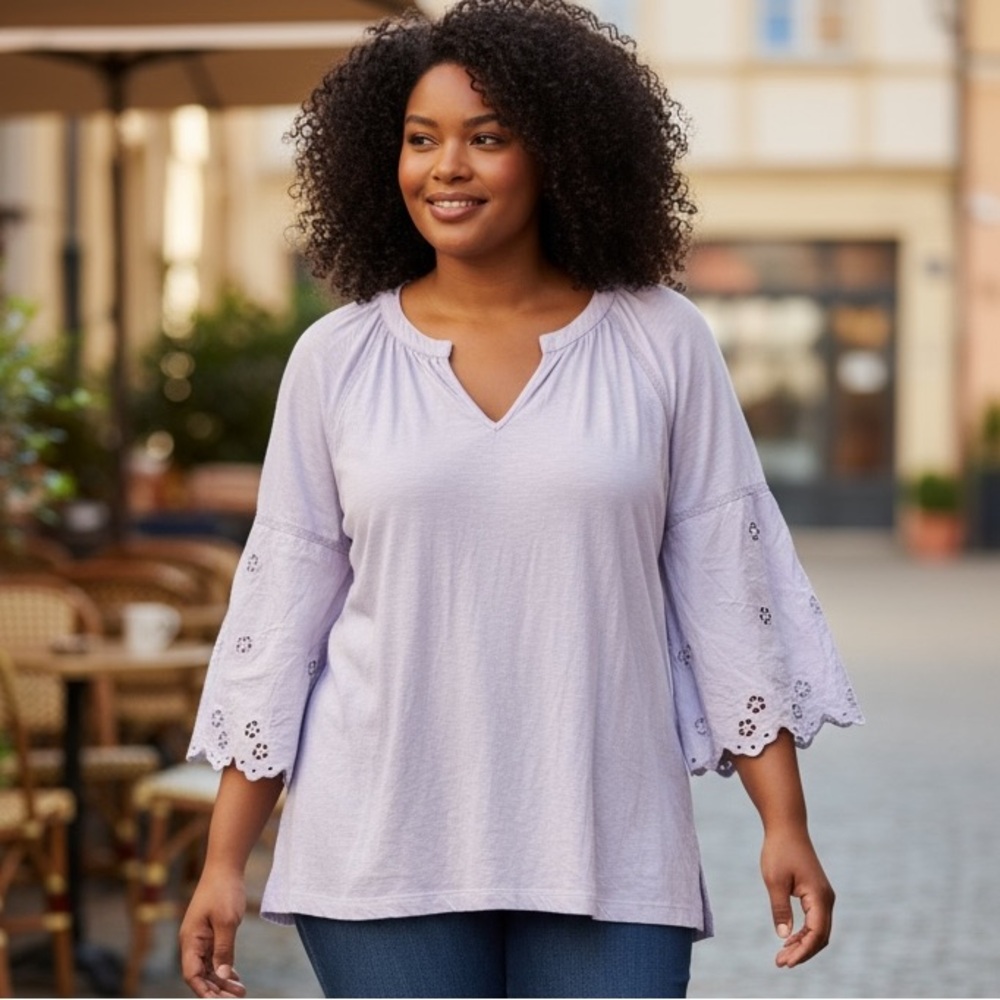 #3001 NWT CASLON Lilac Eyelet Bell Sleeve Top